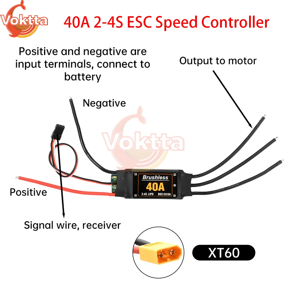 

40A ESC Бесщеточный электрический контроль 2-4S ESC Контроллер скорости с 5V3A UBEC подходит для RC FPV квадрокоптера Модель с неподвижным крылом