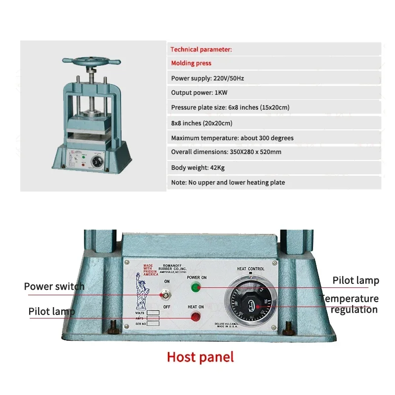 6*8/8*8 Inches Jewelry Molding Machine Vulcanizer Silicone Mold Rubber Heating Melting Molding Equipment With Heating Plate 220V