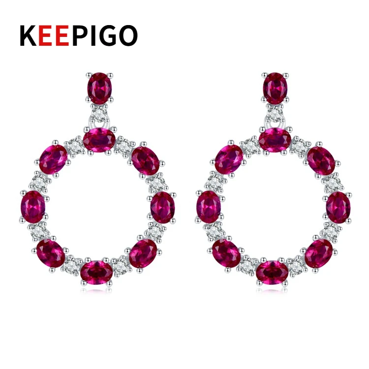 

KEEPIGO S925 Sterling Silver Ruby High Carbon Diamond Earrings For Women Sparkling Wedding Fine Jewelry Valentine Gifts ra200