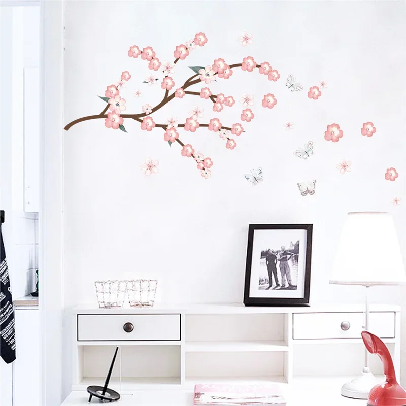 Pink Sakura Tree Branch Flower Wall Stickers For Shop Office Livingroom Home Decoration Diy Pastoral Mural Art Pvc Decals Poster