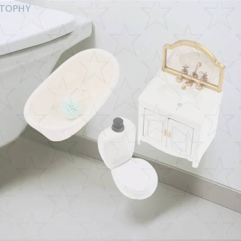 

Миниатюрная мебель для ванной комнаты для кукольного дома - имитация ванны, туалета и шкафа масштаба 1/12