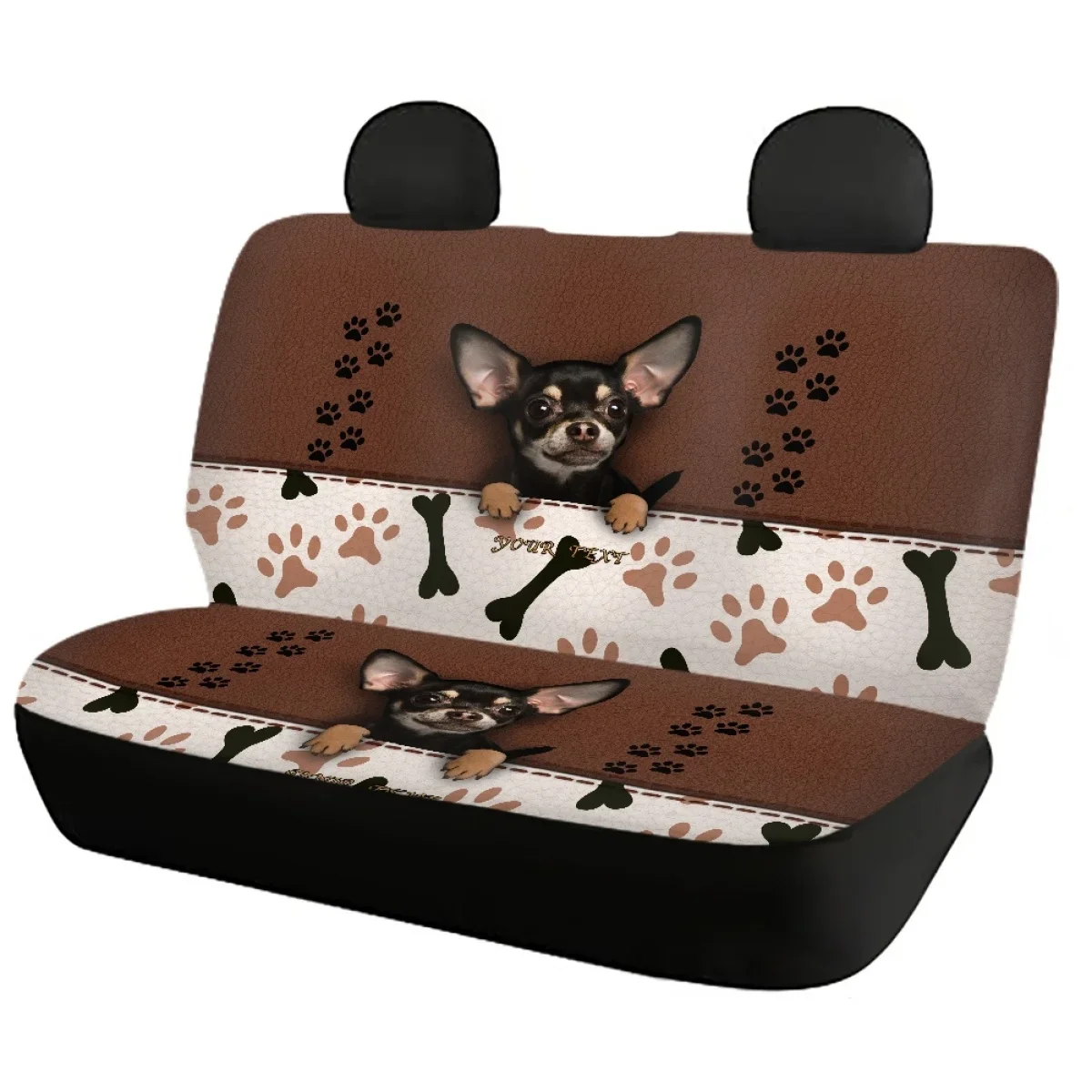 Cute Animal Chihuahua Pattern 4pcs/set Front&Rear Car Seat Cover Dog Paw Automotive Interior Accessories Soft Car Seat Protector