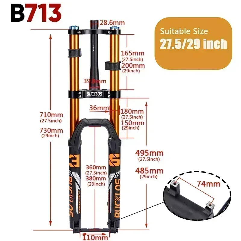 BUCKLOS – fourche à Suspension de vélo de descente, 27.5/29 pouces, 15x110mm, course 180mm, fourche à Air vtt, double couronne, pièces de bicyclette