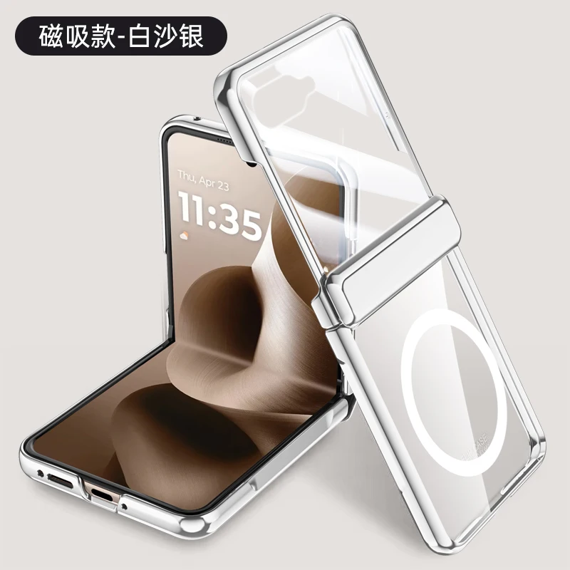 For Motorola Razr 60 Ultra Case Luxury Electroplating Transparent Folding Hinge with Mirror Film Optional Magsafe Magnetic Cover
