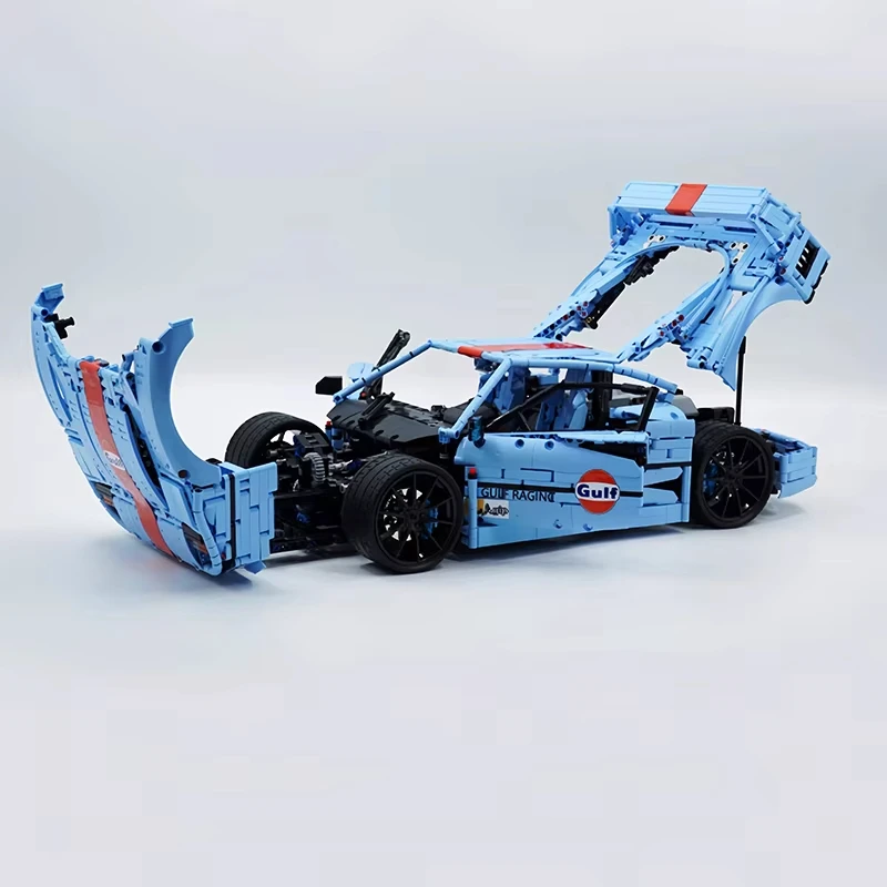 MOC F40 High-Tech Modified Gulf oil powder blue Sprots Car Building Blocks 1:8 Vehicle 3D Puzzle Toy Assembly Chrismas Gift Kids