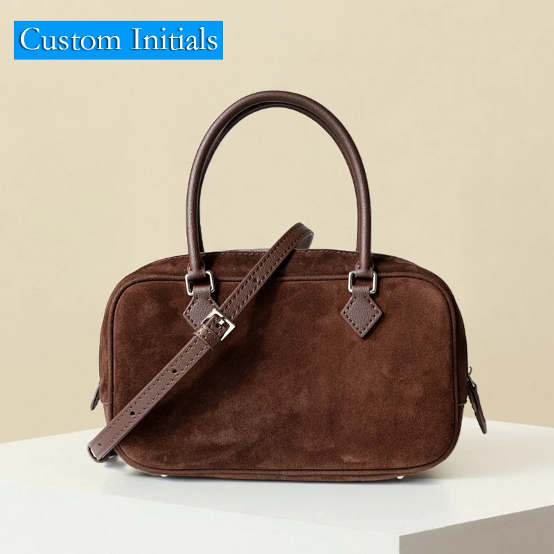 Genuine Leather Bowling Bags For Women Luxury Designer Handbag And Purse 2025 New In Cowhide Top Handle Custom Initials Shoulder