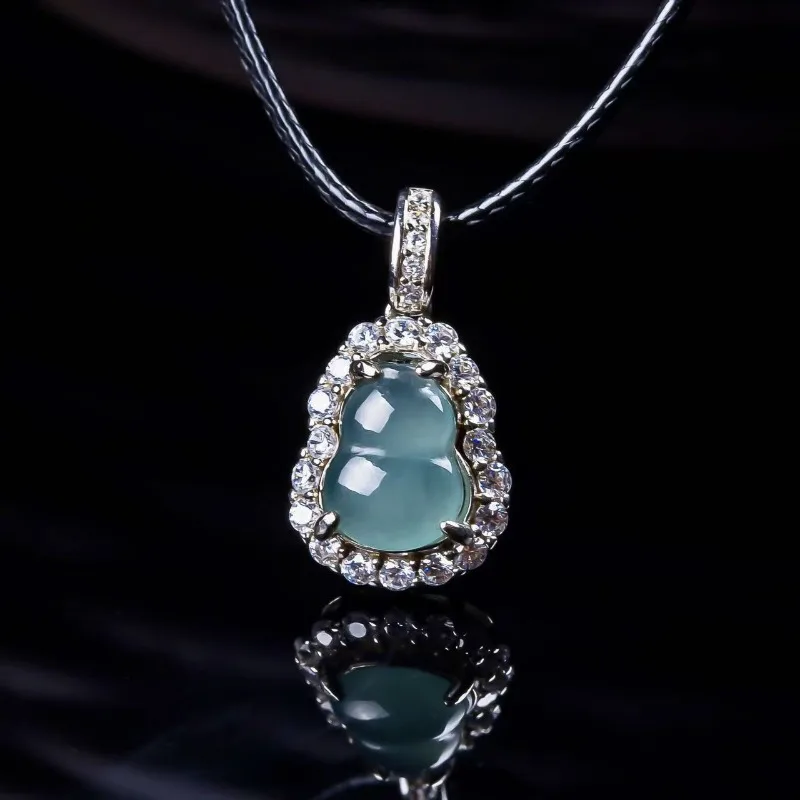 S925 Silver Natural Blue Water Jade Calabash Gourd Pendant Necklace Real Carved Charm Jadeite Jewelry Fashion Amulet Gifts Women
