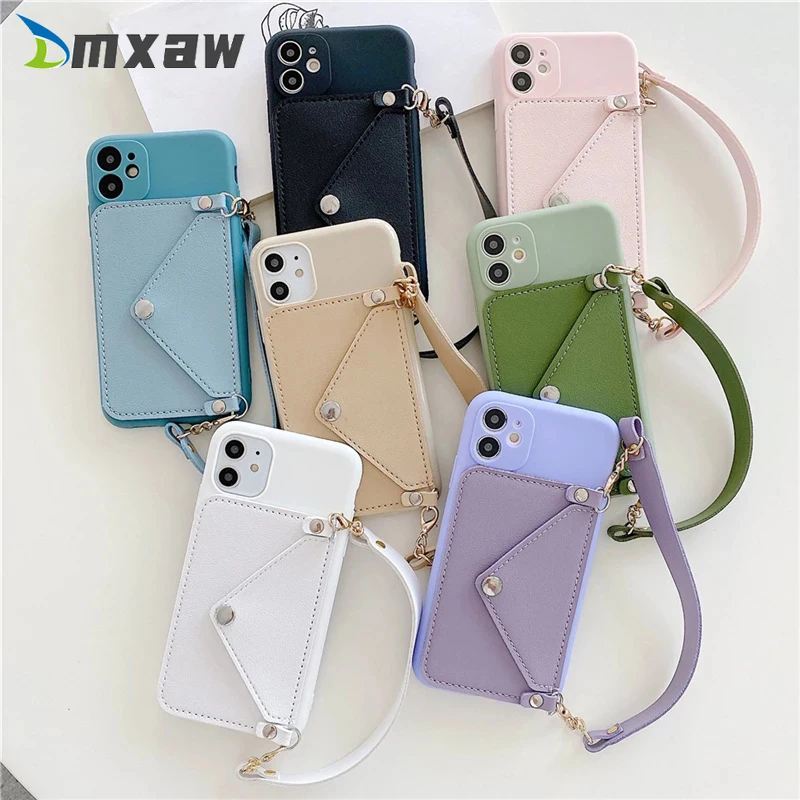 Wallets Card Phone Case For Samsung Galaxy A7 A6 A8 Plus A9 2108 J6 J4 Plus Strap portable Holder Cover+Silicone Lanyard