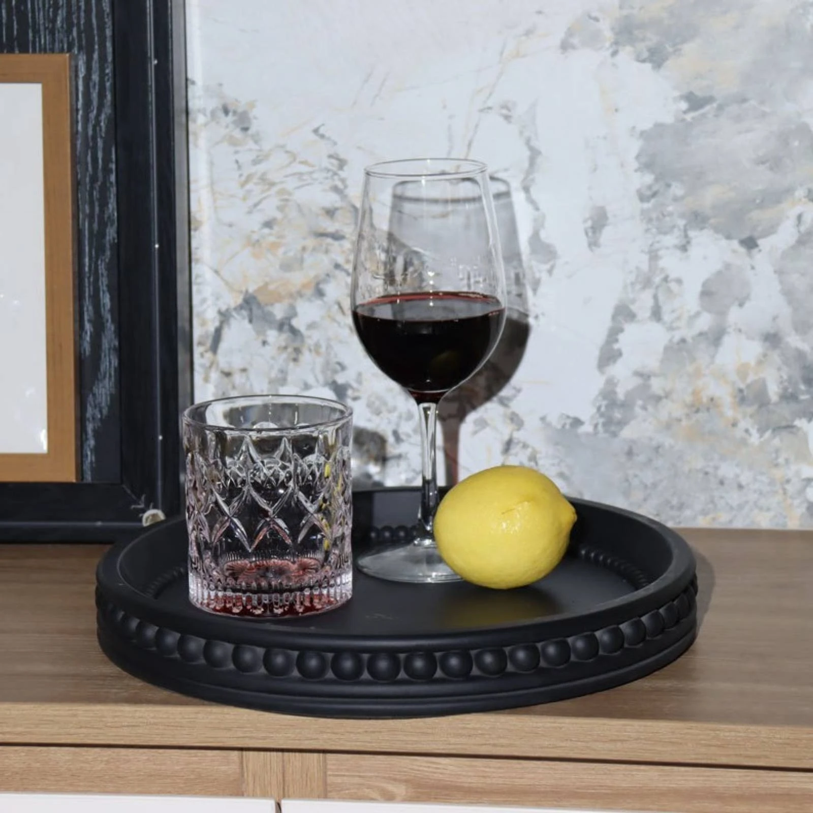 Round Cement Decorative Tray Multifunctional Beaded Edge Tray Sleek Textured for Tabletop Display, Coffee Table