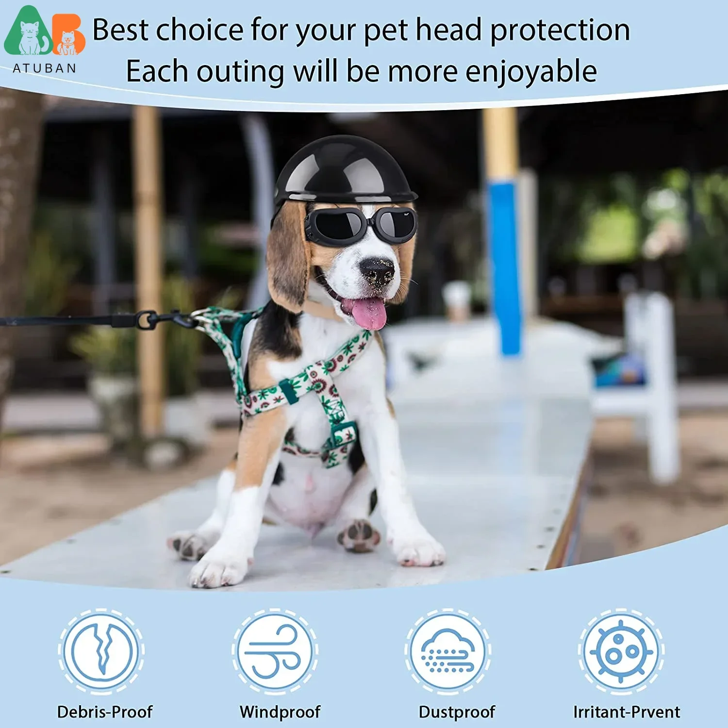 ATUBAN Small Dog Helmet Goggles UV Protection Doggy Sunglasses Pet Dog Glasses Motorcycle Hard Safety Hat with Adjustable