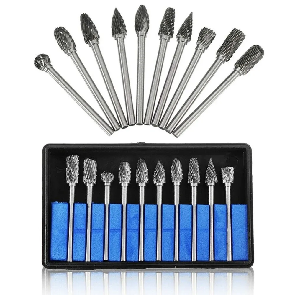 

10pcs/set Mini Tungsten Carbide Burr Hard Alloy Industrial Grade Grinding Head 6mm Shank Drill Bit Metal Engraving