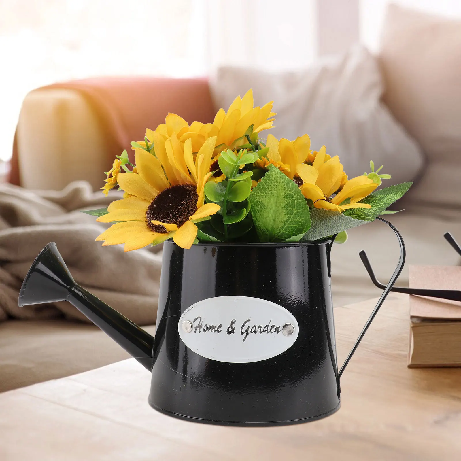 

1Set Simulation Sunflower Bonsai Decor Iron Kettle Lifelike Artificial Plant Ornament Desktop Bookshelf Living Room