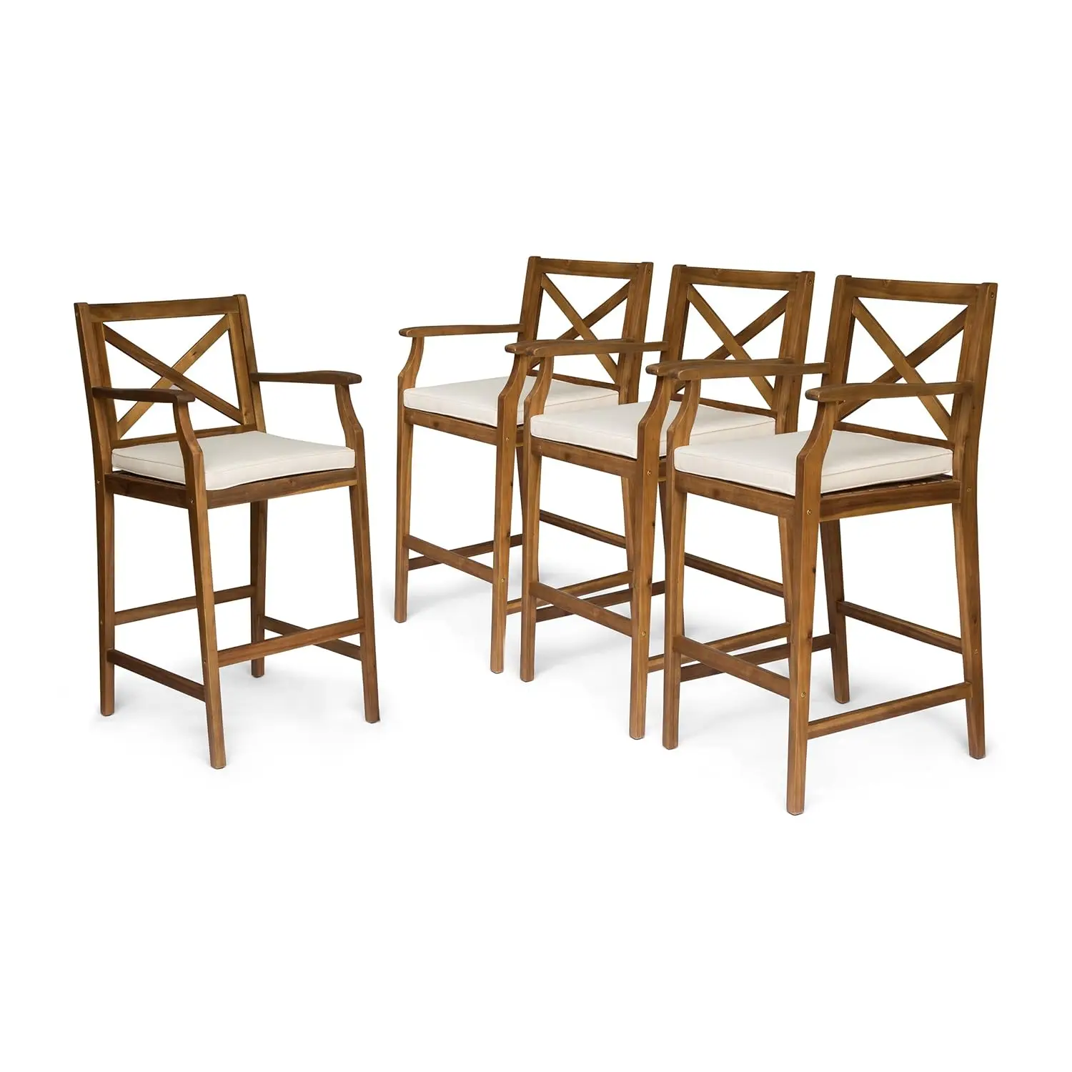 

Wood Barstools,Teak Finish Cream Cushion Stackable Outdoor Patio Set Of 4,Customized