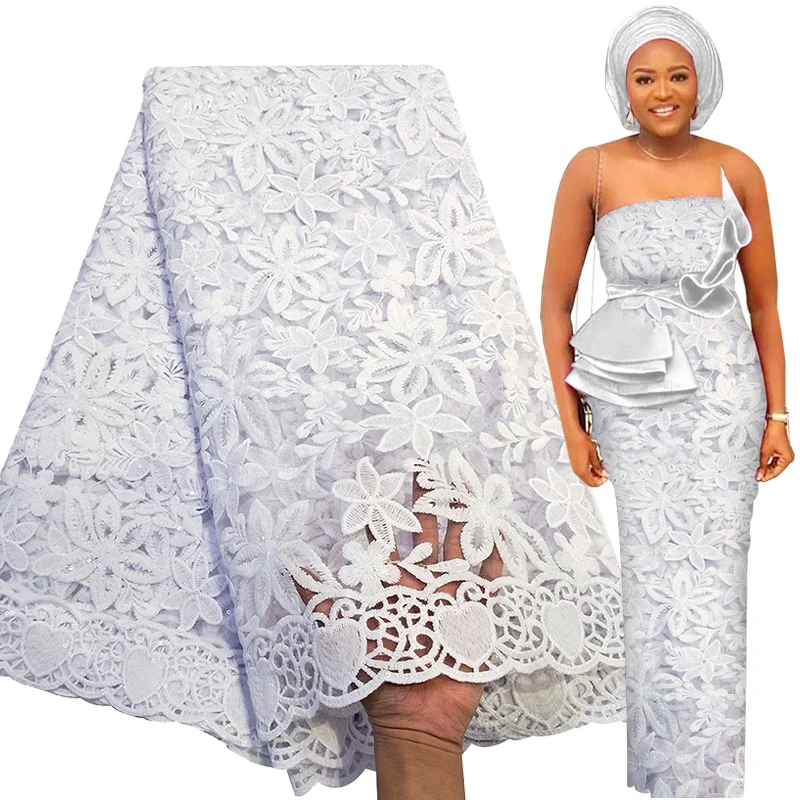 Bestway New White African Lace Fabric High Quality Nigerian Wedding Dress Sequin Embroidery French Tulle Lace Fabric 2.5 Yards