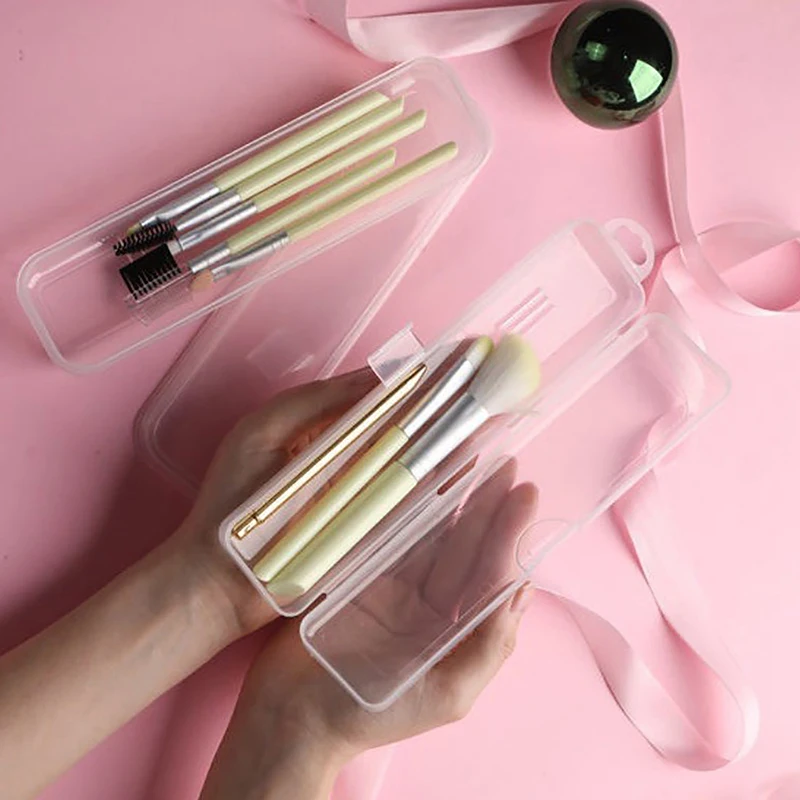 Portable Makeup Brush Organizer Eyebrow Pencil Tableware Chopsticks Transparent With Cover Storage Box Kitchen Accessories