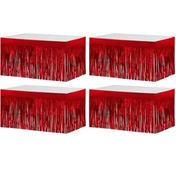 4pack Red Plastic Foil Table Skirt Set Party Event Decoration Table Skirt Metallic Foil Striped Fluttering Table Skirt