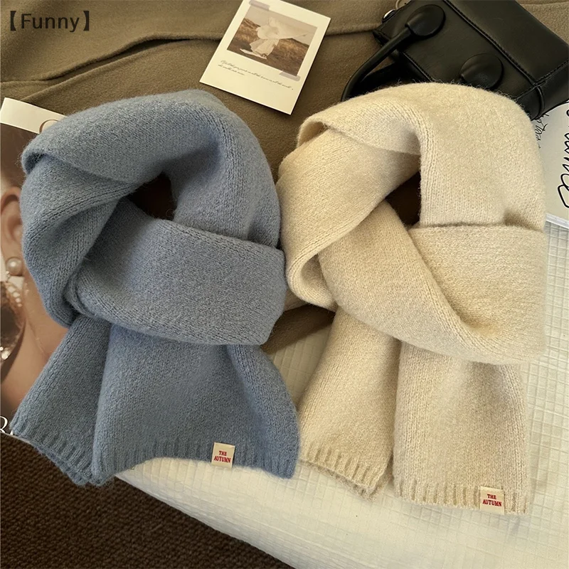 〔Funny〕Solid Color Versatile Autumn And Winter Scarf New Wool Couple Student Cute Knitted Warm Neck Scarf