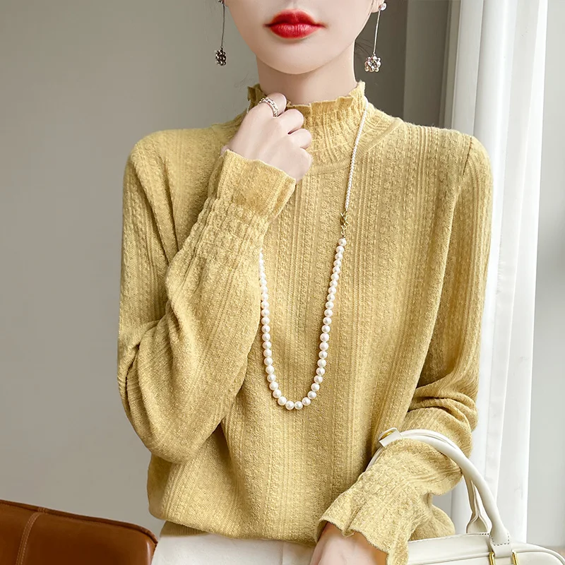 

Autumn And Winter New Worsted Turtleneck Wool Knitted Bottoming Shirt Loose Sweater Solid Color Long Sleeve Top