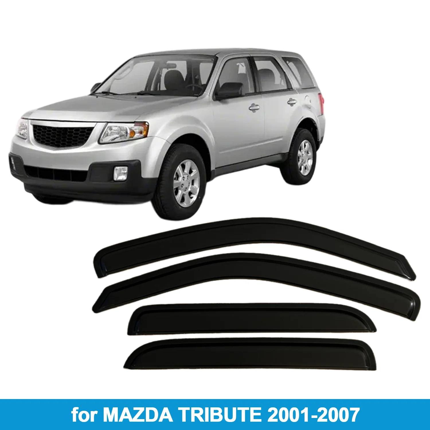 

Window Visor for MAZDA TRIBUTE 2001-2007 Rain Guard Side Vent Deflector Weathershield Outside-Mount Tape On