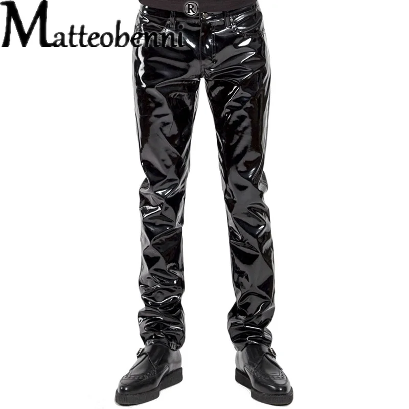 

Men Sexy Black Wetlook Faux Leather Lingerie Exotic Pants PU Latex Catsuit Zipper PVC Stage Clubwear gay fetish