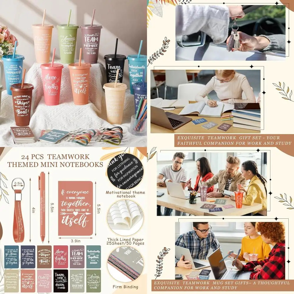 

Bulk 24 oz Inspirational Plastic Cups with Lid and Straw, Notebooks, Ballpoint Pens, Keychain Sets for Employee Appreciation - T