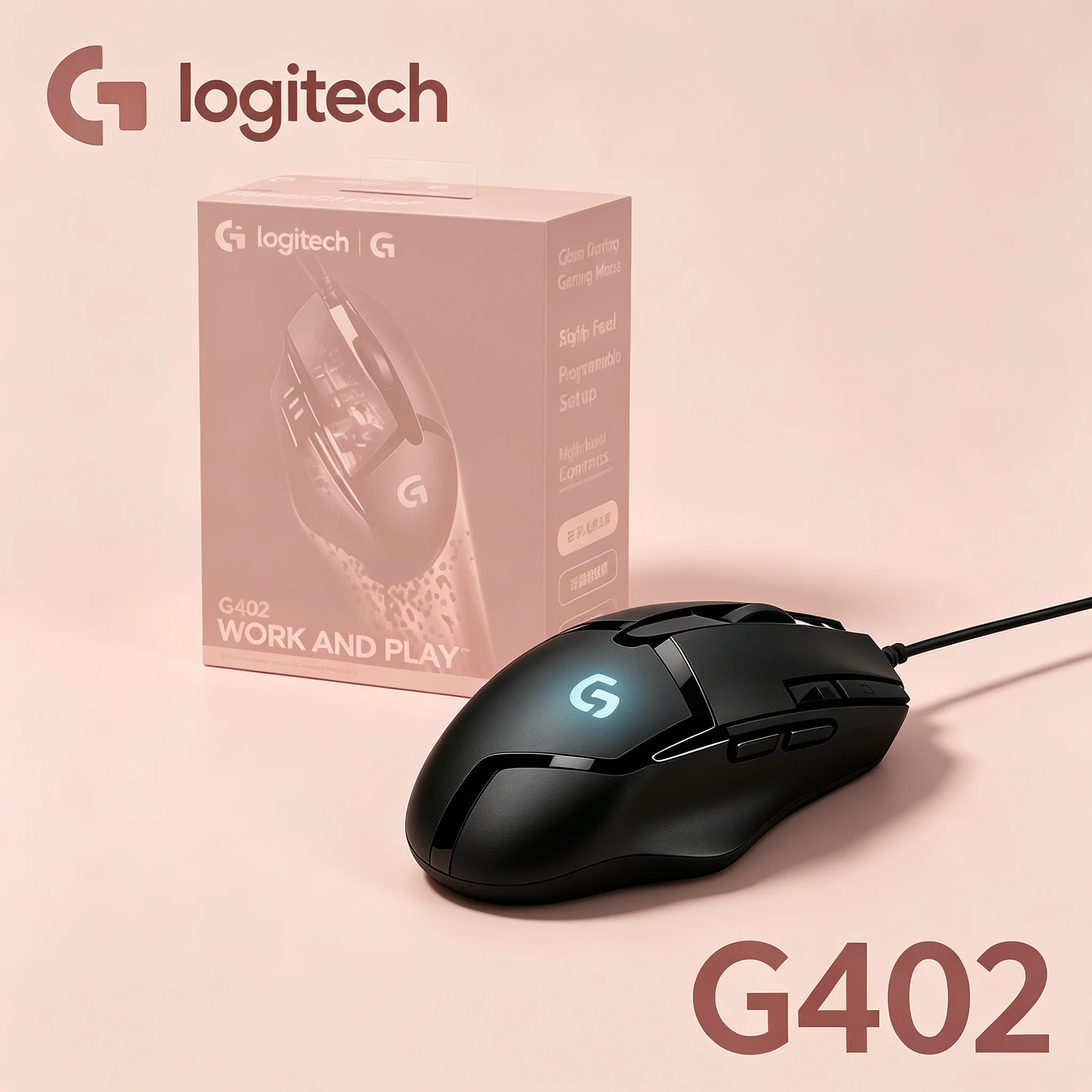 Logitech G402 Hyperion Fury USB Wired Ergonomic Gaming Mouse High‑Speed Response RGB Mice 8 Programmable Buttons For Gamer