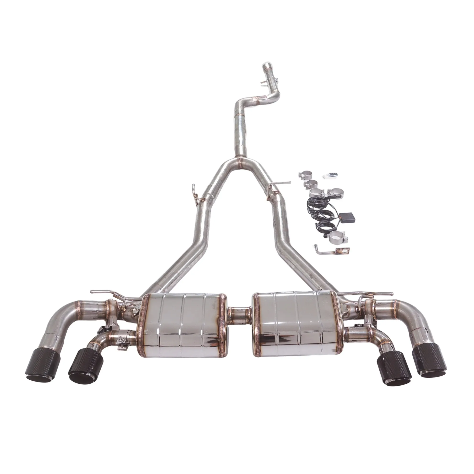 

For BMW 540I B58 G30 3.0T Catback exhaust valve, stainless steel 304, double muffler design, 4 tip exhaust system