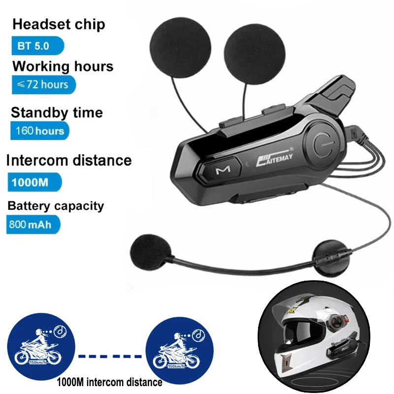 

1/2Pcs Bluetooth Motorcycle Helmet Intercom For 2 Rider 1000M intercomunicador Wireless Handsfree Call Interphone Speaker