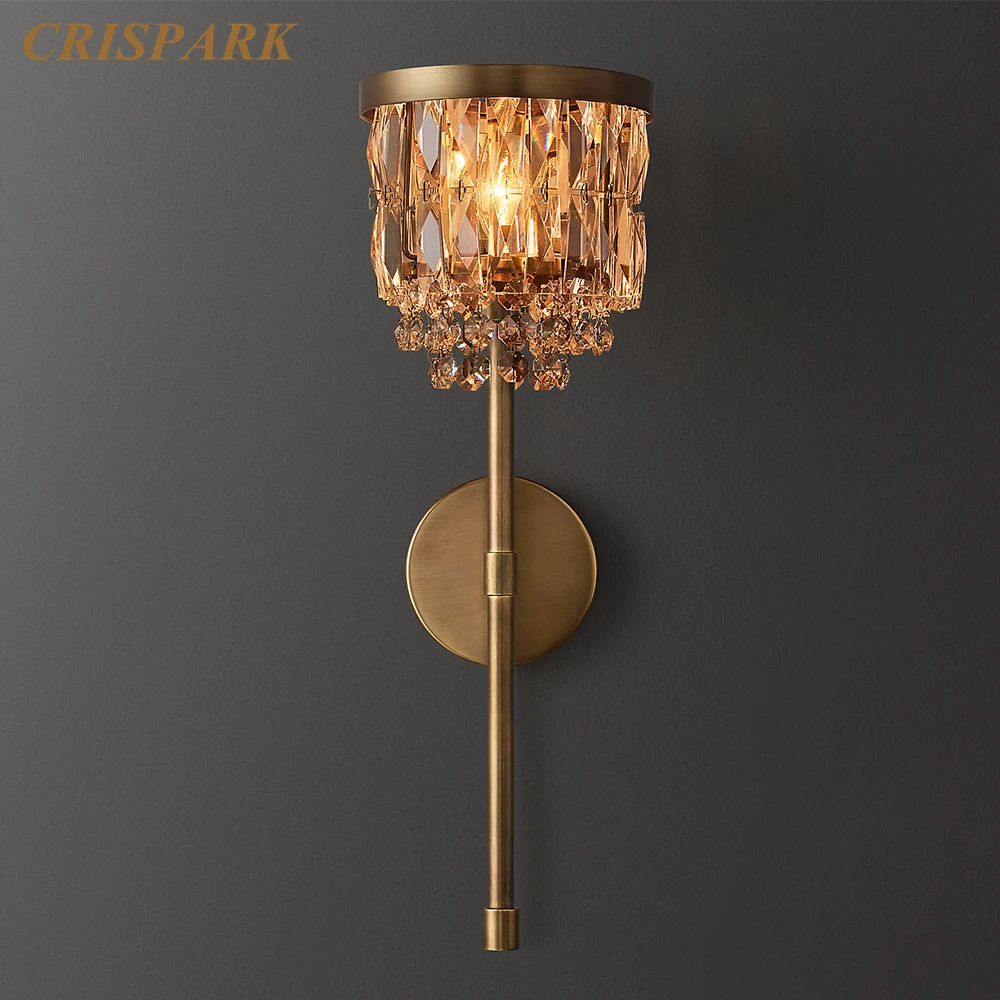 Modern Crystal Lampshade Wall Sconce Lighting Bedroom Portia Brass Sconce Clear Cristal Luxury Indoor Wall Lamps for Living Room