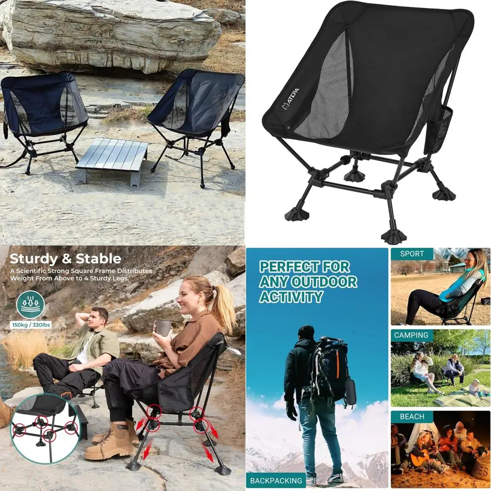 

Ultralight Portable Folding Camping Chair for Adults - Compact, Collapsible Beach Seat with Anti-Sinking Feet for Outdoor Hiking