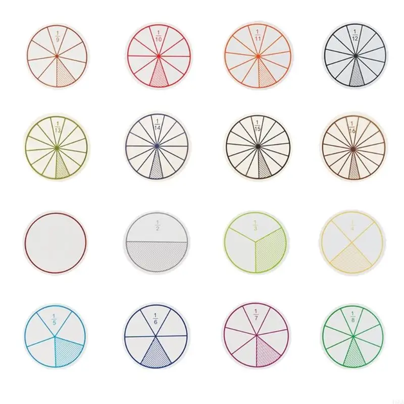 Teaching Fraction Discs Set of 12/16 Fractions Circles Interactive Math Learning Tool For Classroom and Homeschooling