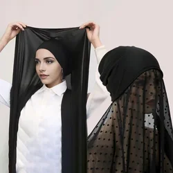 Hijab musulmán instantáneo de gasa para mujer, bufanda de tubo de bola, gorro integrado, práctico, traje de gasa de moda, nuevo estilo