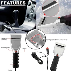 12V Car Winter Cigarette Lighter Snow Shovel Electric Heated Ice Scraper Detailing Brush Car Windshield Snow Scraper Brush Tools