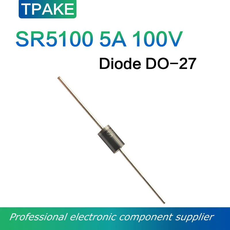 50pcs SR5100 5A 100V DO-27 DO-201AD Schottky Diodes