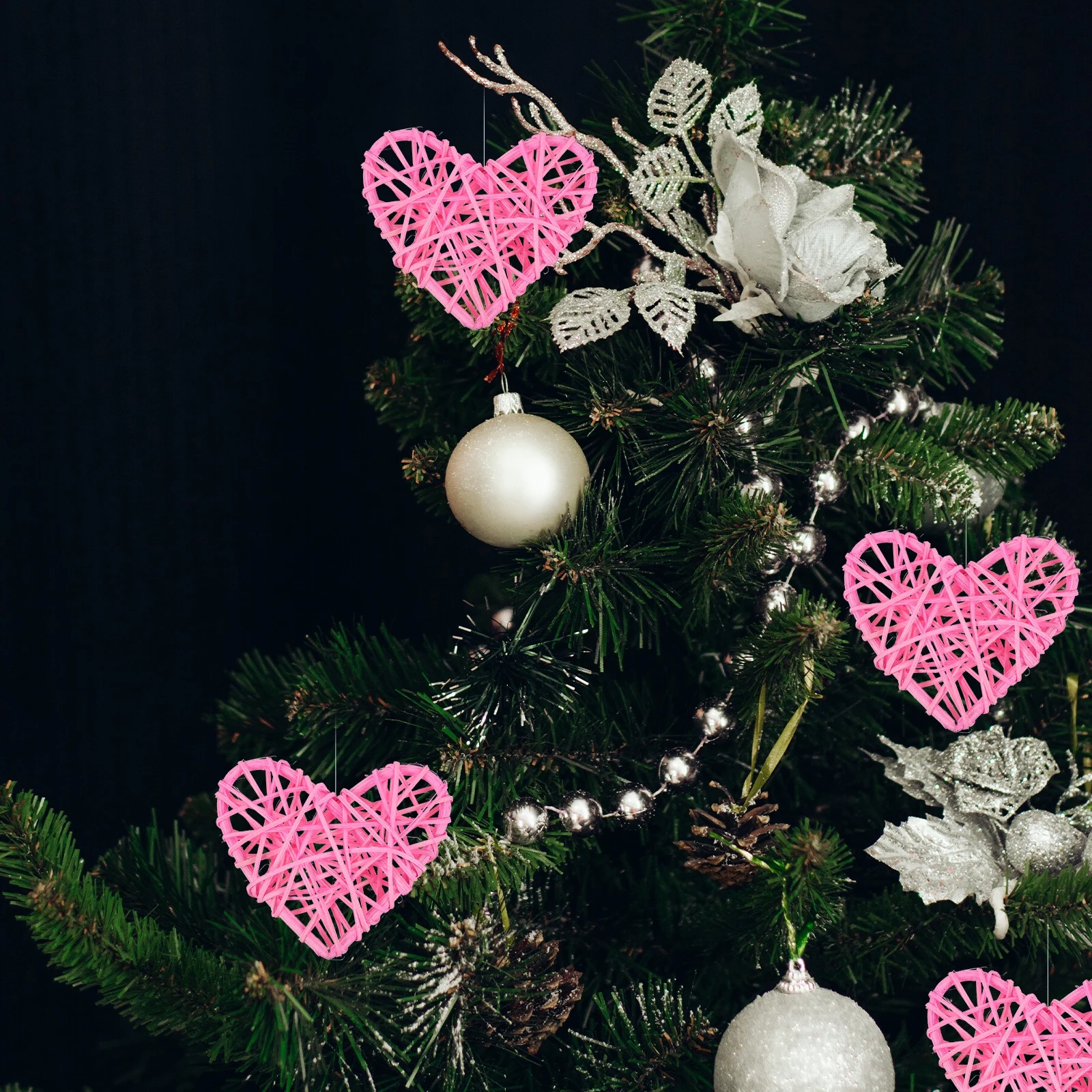 

4pcs Heart Shaped Rattan Pendant Hanging Decor For Wedding Party Table Centerpiece Diy Craft Holiday Scene Layout Prop