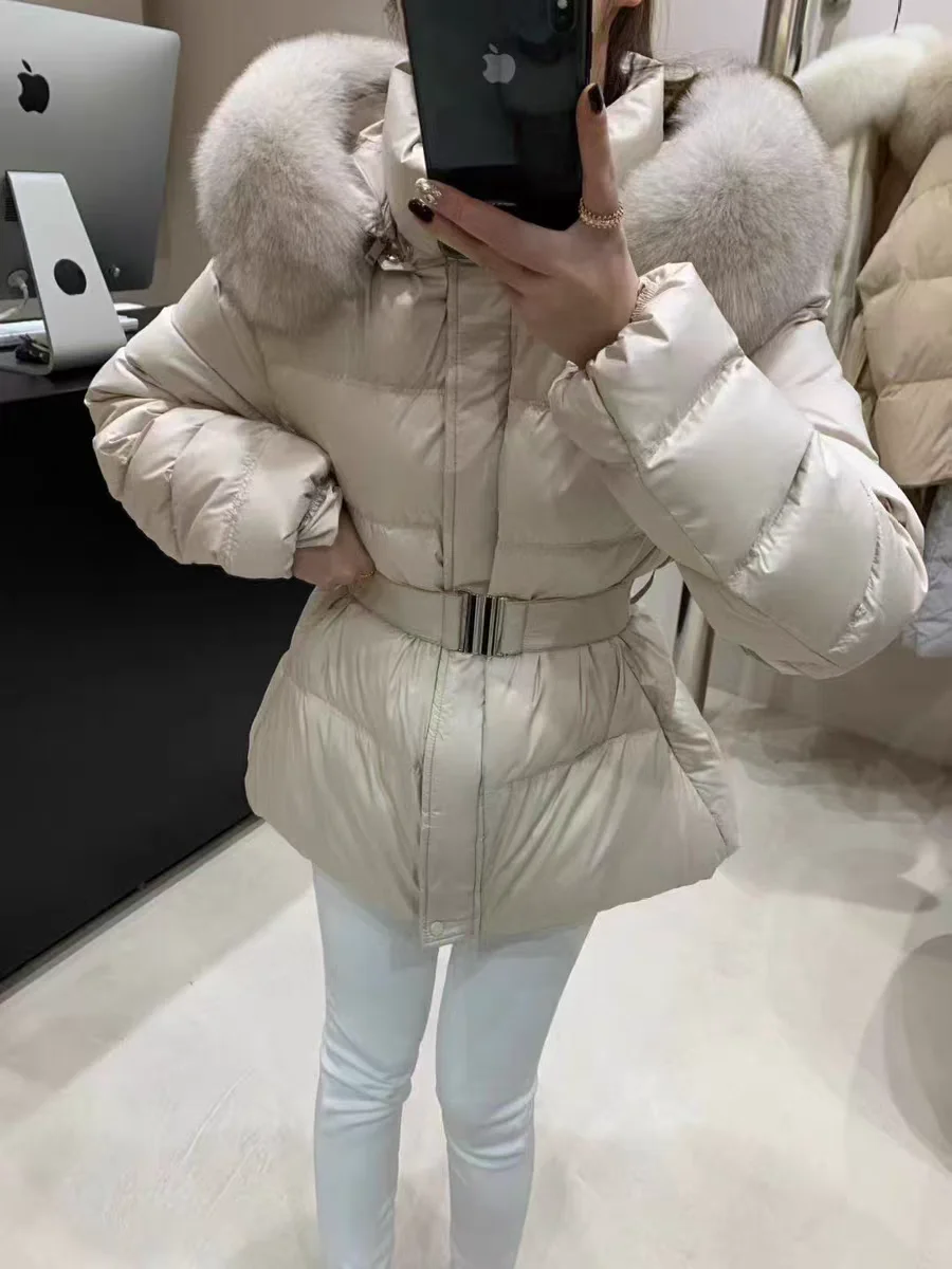 Korean New Winter Slim Waist Fitted Plus Size Thick Down Cotton Parkas Women Big Fur Collar Warm Coat Fashion Trendy Warm