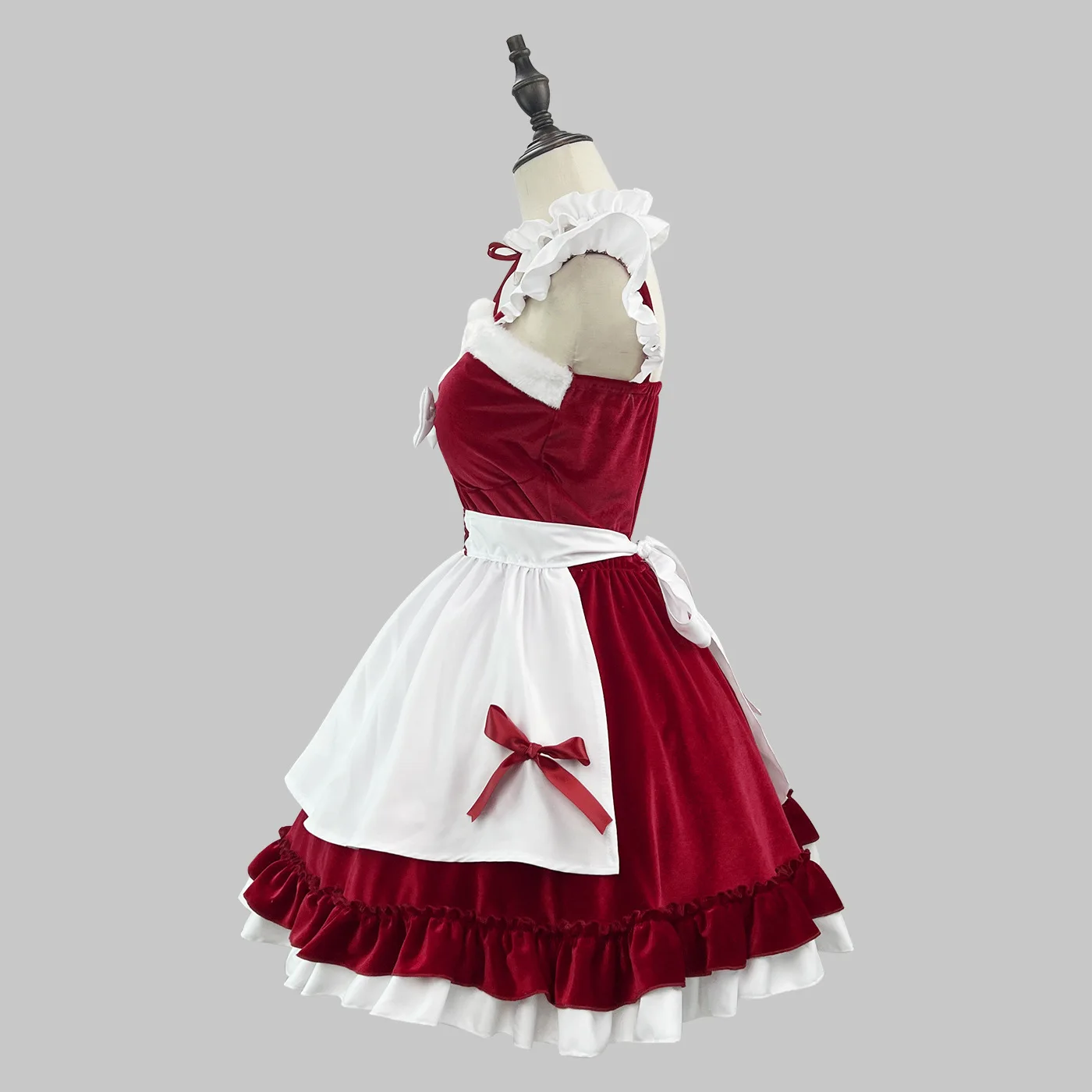 S -5XL Sexy Navidad vestido de sirvienta Lolita disfraz Cosplay Claret vestido de Año Nuevo traje para sirvienta disfraz de fiesta de sirvienta de Halloween