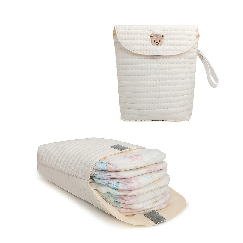 

Многоразовая большая вместительная сумка для подгузников из ткани Оксфорд, портативная сумка для хранения для путешествий с дизайном медведя, полиэфирное волокно, белый цвет