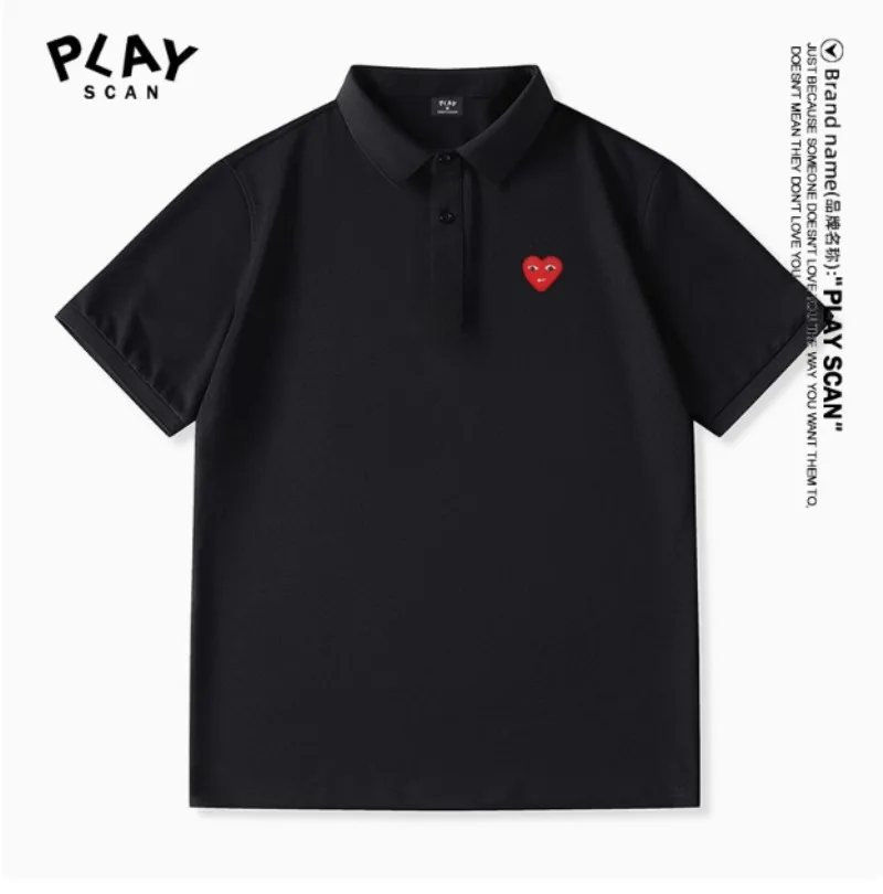 PLAY printed polo shirt for men and women couples American short-sleeved loose solid color lapel versatile casual trendy top