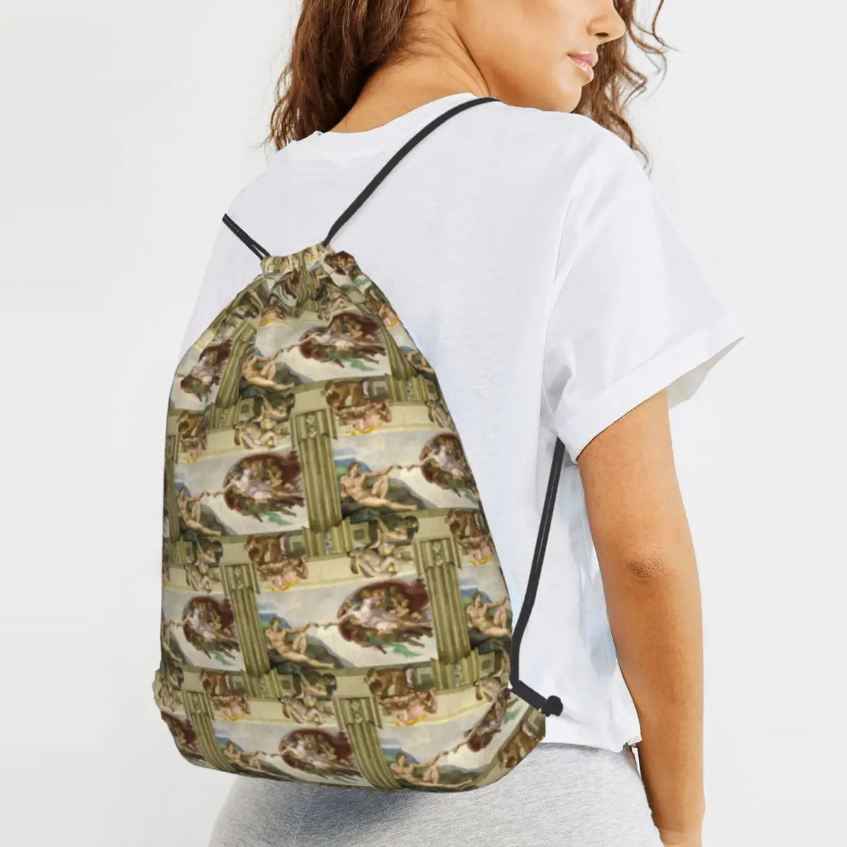 

Creation Of Adam Michelangelo Backpacks Multi-function Drawstring Bundle Pocket Sundries Bag Book Bags for Man Woman School