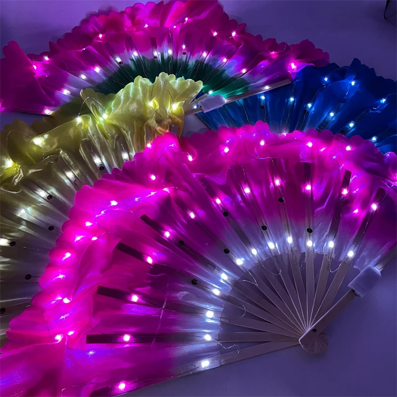 Luminous LED Fan Veil Silk Short Fan Belly Dance Performance Props Bar KTV Stage Supplies Belly Dancing Accessories