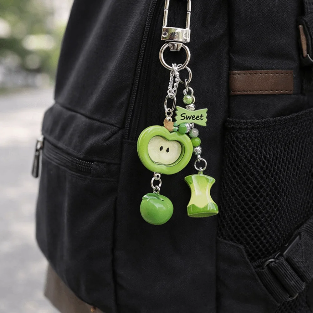 Cartoon Lucky Fruit Keychain Decorative Handmade Fruit Beaded Keyring 3D Fruit Pendant Resin Wind Chime Ornaments
