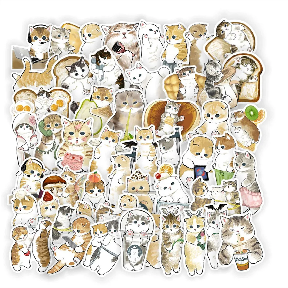 Super bonito gatinho dos desenhos animados adesivo, impermeável, bagagem, laptop, ipad, copo, skate, geladeira, bicicleta, atacado, presente, 10 pcs, 30 pcs, 50pcs