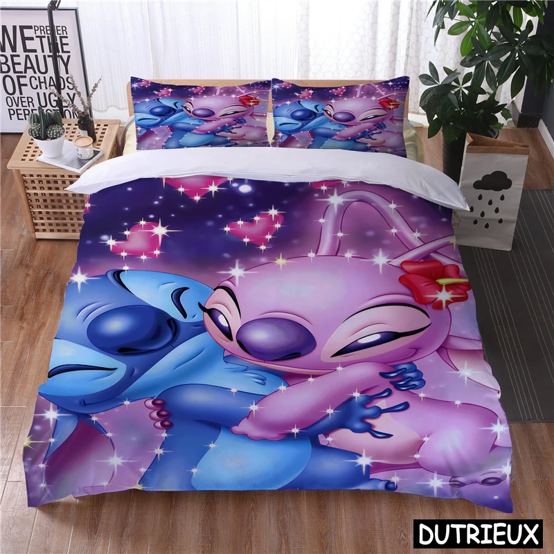 Imagem -04 - Disney Cartoon Lilo And Stitch Duvet Cover Grupo 3d Kawaii Gêmeo Completo Rainha King Size Roupa de Cama Tecido Caseiro para Meninas Meninos Presente