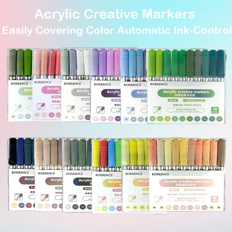 

10/120 Colors Direct Liquid Acrylic Art Markers Paint Brush Marker for Painting DIY PK LANGUO Art School Supplies Stationery