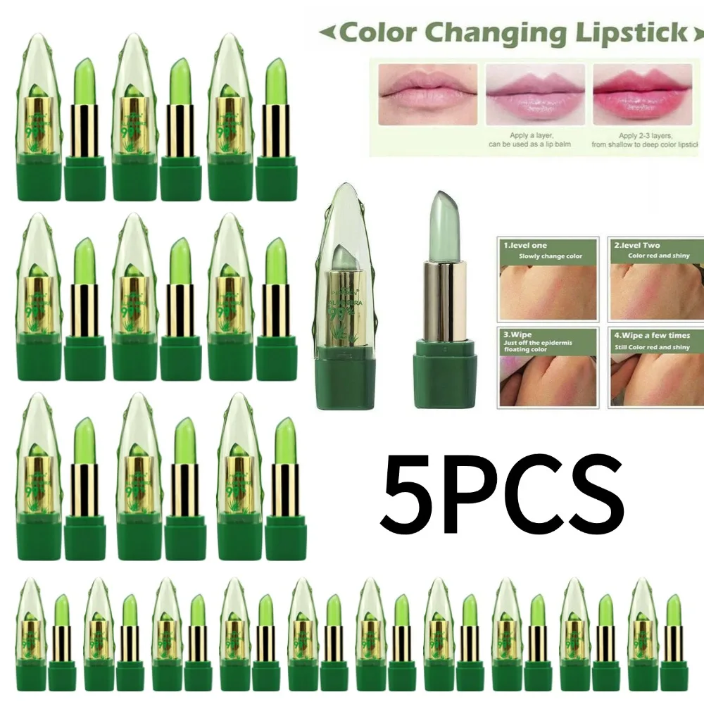 5 個アロエベラ変色リップグロス長期的な保湿温度変化色活性化保湿リップクリーム