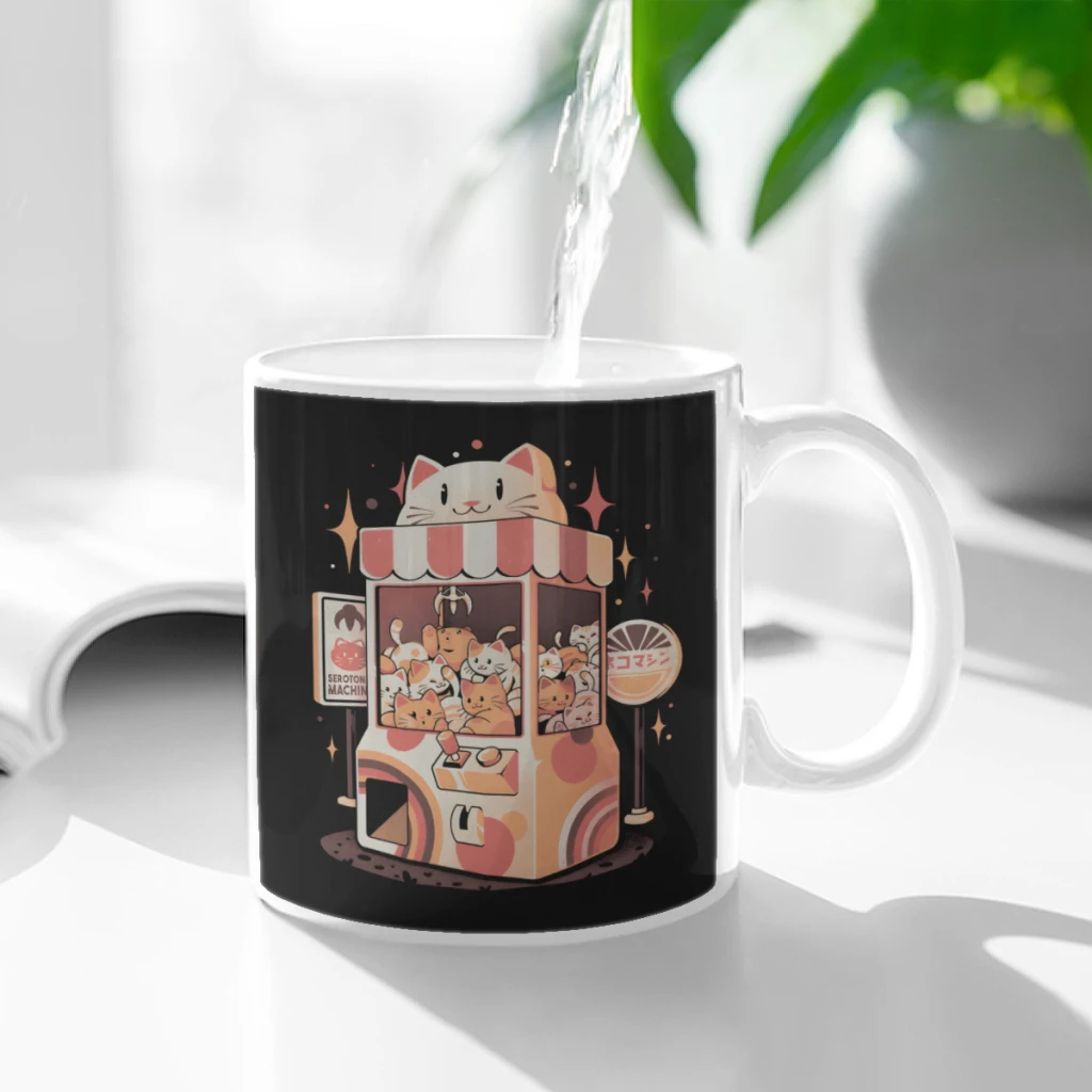 

Serotonin Machine Cute Cats Arcade Gamer Gacha Gift Ceramic Cup Coffee Oatmeal Breakfast Cup Creative Personality Mug