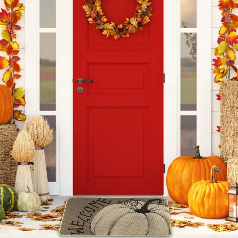 Thanksgiving doormat anti slip pumpkin decoration autumn entrance mat suitable for home farm indoor and outdoor kitchen bat