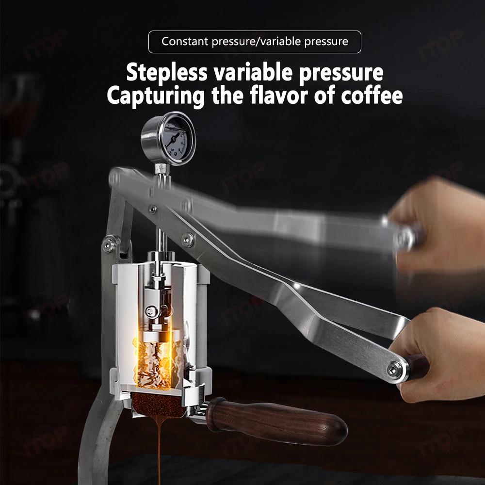 ماكينة صنع القهوة الإسبريسو المضغوطة يدويًا مقاس 58 مم من ITOP مع مقياس الضغط ماكينة صنع القهوة المصنوعة يدويًا 1-16 بار