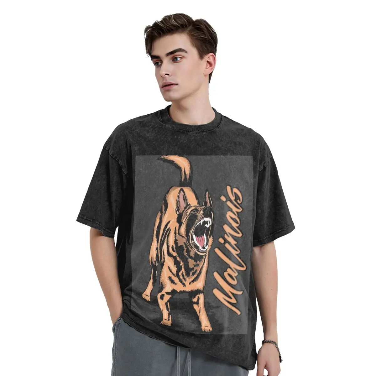 تي شيرت كلب الراعي البلجيكي Malinois Mechelaar مغسول تي شيرت Harajuku بأكمام قصيرة تي شيرت هيب هوب ملابس الشارع الشهير تي شيرت للرجال والنساء #1